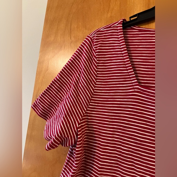 Talbots Red White Horizontal Striped Shirt Short Sleeve Top NWT Petite Large PL - Picture 2 of 10